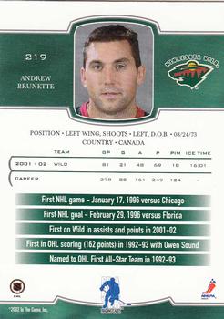 2002-03 Be a Player First Edition #219 Andrew Brunette Back