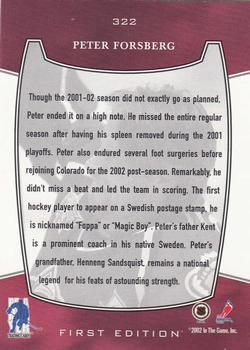 2002-03 Be a Player First Edition #322 Peter Forsberg Back