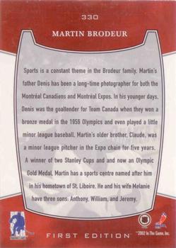 2002-03 Be a Player First Edition #330 Martin Brodeur Back