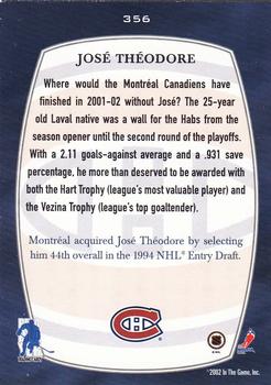 2002-03 Be a Player First Edition #356 Jose Theodore Back