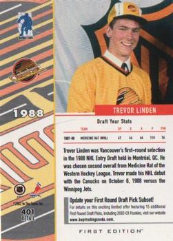 2002-03 Be a Player First Edition #401 Trevor Linden Back