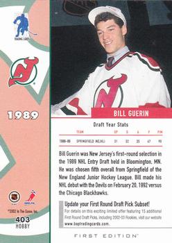 2002-03 Be a Player First Edition #403 Bill Guerin Back