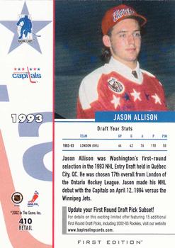 2002-03 Be a Player First Edition #410 Jason Allison Back