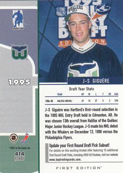 2002-03 Be a Player First Edition #414 J-S Giguere Back