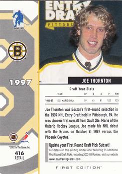 2002-03 Be a Player First Edition #416 Joe Thornton Back