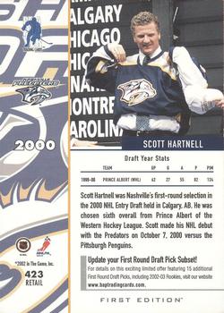 2002-03 Be a Player First Edition #423 Scott Hartnell Back