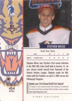 2002-03 Be a Player First Edition #424 Stephen Weiss Back