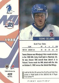 2002-03 Be a Player First Edition #429 Teemu Selanne Back