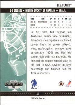 2002-03 Be a Player Memorabilia #3 Jean-Sebastien Giguere Back