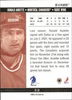 2002-03 Be a Player Memorabilia #32 Donald Audette Back