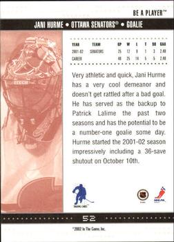 2002-03 Be a Player Memorabilia #52 Jani Hurme Back