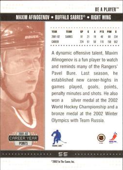 2002-03 Be a Player Memorabilia #55 Maxim Afinogenov Back