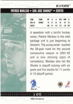 2002-03 Be a Player Memorabilia #105 Patrick Marleau Back