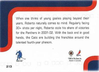 2002-03 Be a Player Memorabilia #213 Roberto Luongo Back