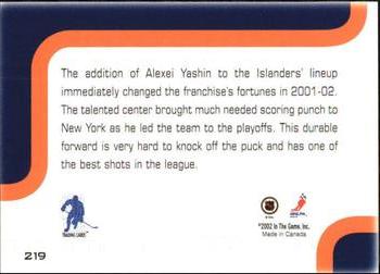 2002-03 Be a Player Memorabilia #219 Alexei Yashin Back