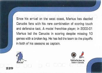 2002-03 Be a Player Memorabilia #229 Markus Naslund Back