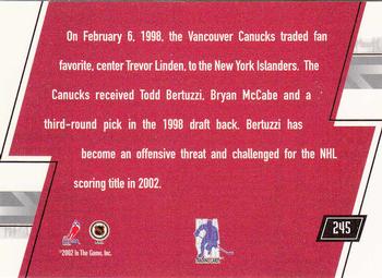 2002-03 Be a Player Memorabilia #245 Trevor Linden / Todd Bertuzzi Back