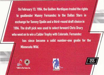 2002-03 Be a Player Memorabilia #255 Chris Drury / Manny Fernandez Back