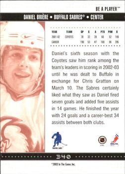 2002-03 Be a Player Memorabilia #340 Daniel Briere Back
