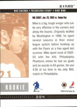 2002-03 Be a Player Memorabilia #384 Mike Siklenka Back
