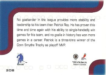 2002-03 Be a Player Memorabilia #208 Patrick Roy Back