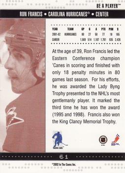 2002-03 Be a Player Memorabilia #61 Ron Francis Back