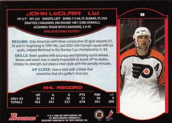 2002-03 Bowman YoungStars #9 John LeClair Back