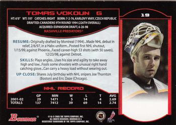 2002-03 Bowman YoungStars #19 Tomas Vokoun Back