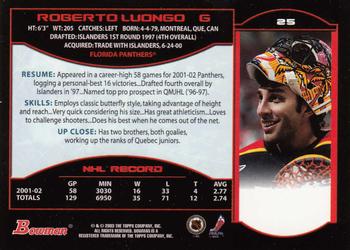 2002-03 Bowman YoungStars #25 Roberto Luongo Back