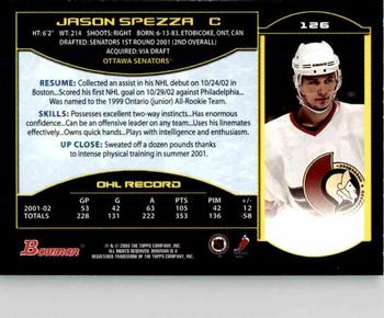 2002-03 Bowman YoungStars #126 Jason Spezza Back