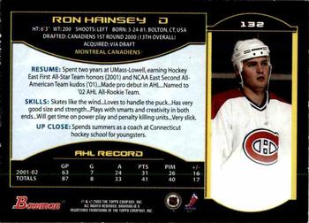 2002-03 Bowman YoungStars #132 Ron Hainsey Back