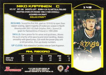 2002-03 Bowman YoungStars #149 Niko Kapanen Back
