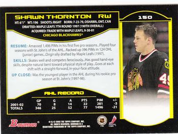 2002-03 Bowman YoungStars #150 Shawn Thornton Back