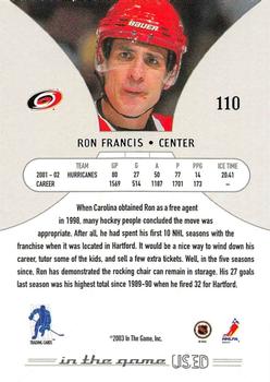2002-03 In The Game Used #110 Ron Francis Back