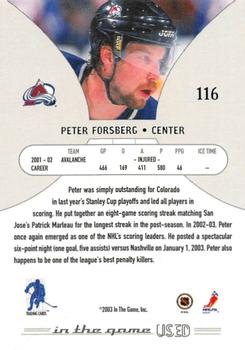 2002-03 In The Game Used #116 Peter Forsberg Back