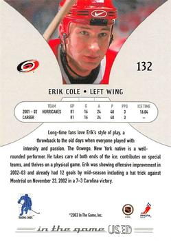 2002-03 In The Game Used #132 Erik Cole Back
