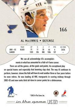 2002-03 In The Game Used #166 Al MacInnis Back