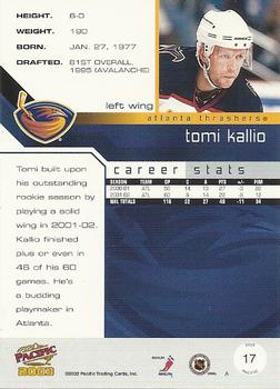 2002-03 Pacific #17 Tomi Kallio Back