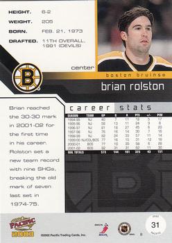 2002-03 Pacific #31 Brian Rolston Back