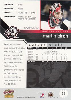 2002-03 Pacific #38 Martin Biron Back