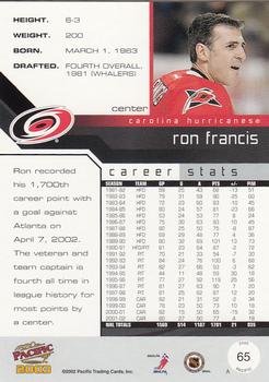 2002-03 Pacific #65 Ron Francis Back