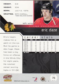 2002-03 Pacific #76 Eric Daze Back