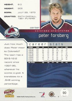 2002-03 Pacific #90 Peter Forsberg Back