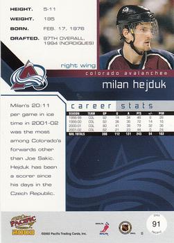 2002-03 Pacific #91 Milan Hejduk Back