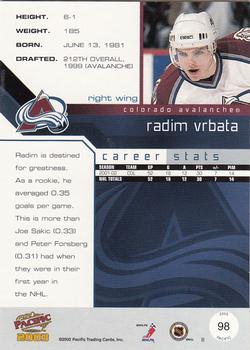 2002-03 Pacific #98 Radim Vrbata Back