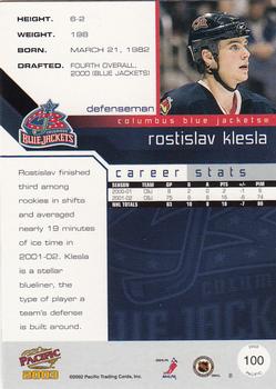 2002-03 Pacific #100 Rostislav Klesla Back