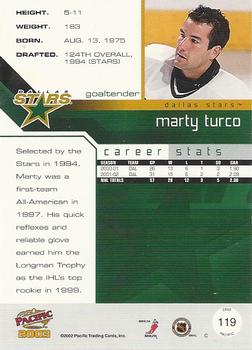 2002-03 Pacific #119 Marty Turco Back