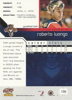 2002-03 Pacific #156 Roberto Luongo Back