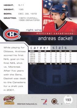 2002-03 Pacific #193 Andreas Dackell Back