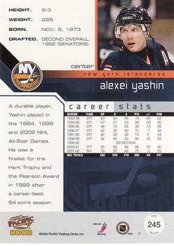 2002-03 Pacific #245 Alexei Yashin Back